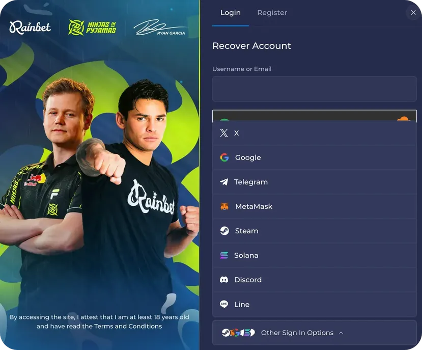 Forgot Password from Rainbet Mobile